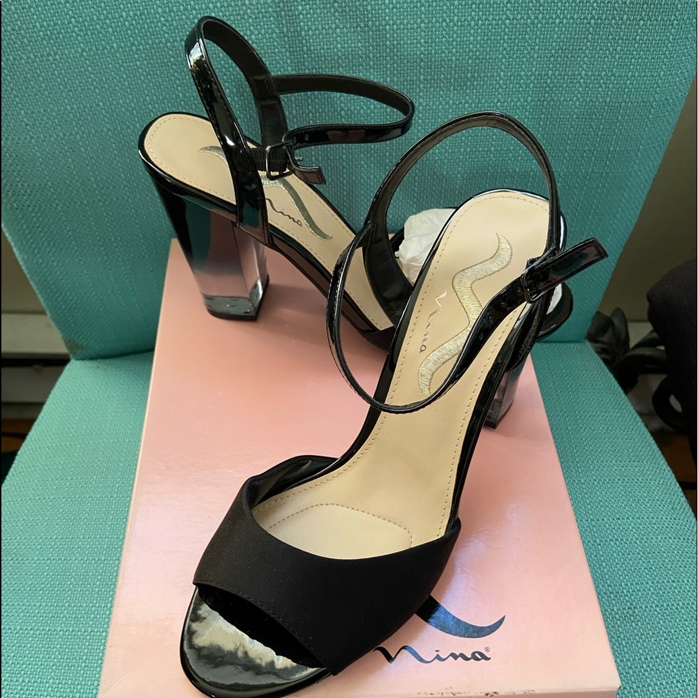 Nina Lucite Heeled Sandals, Black, Size 9